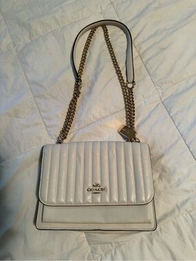 Coach Quilted Leather Shoulder Bag in White with Gold Chain Strap